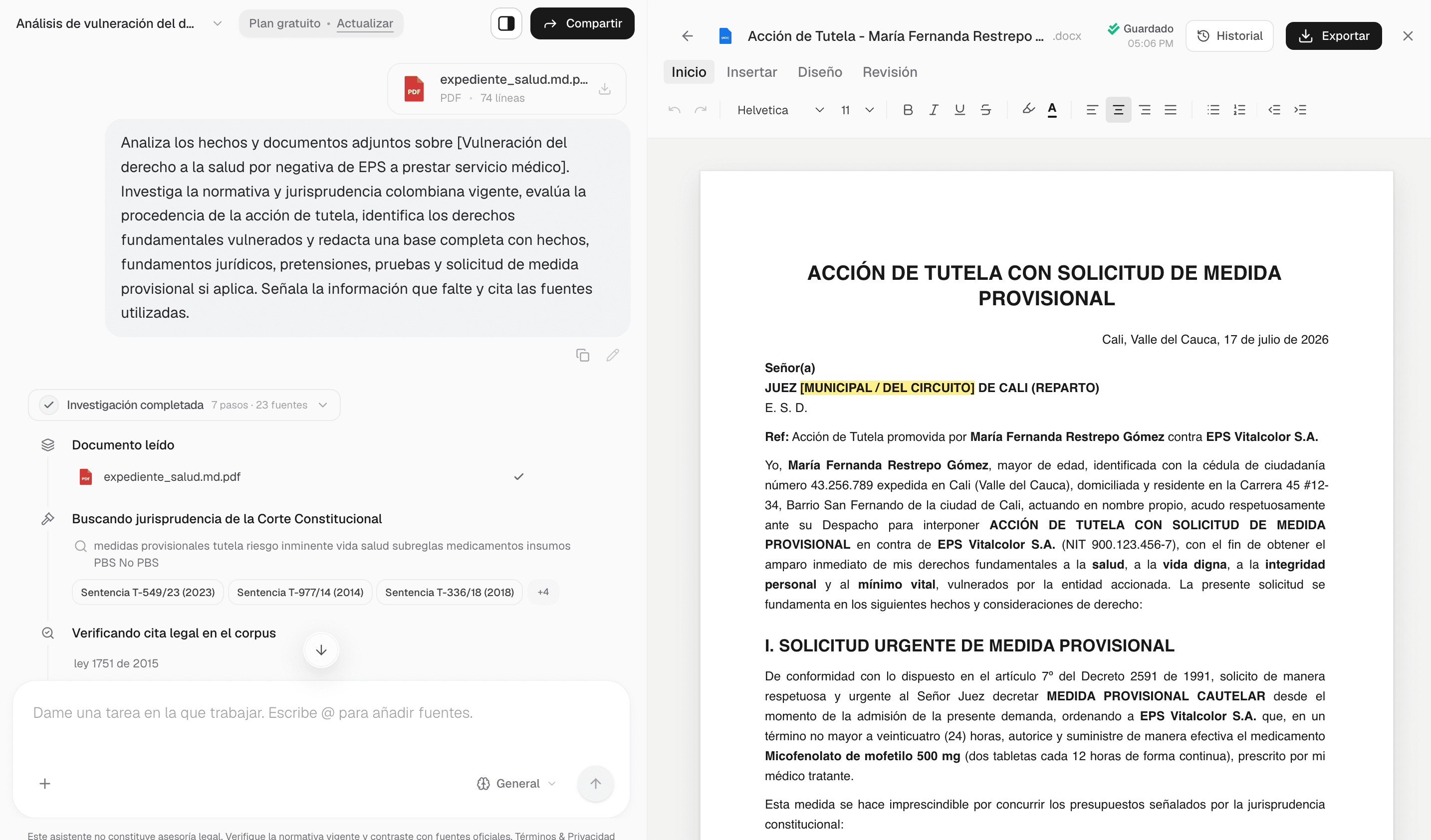 Normina desarrollando una investigación jurídica y mostrando sus fuentes